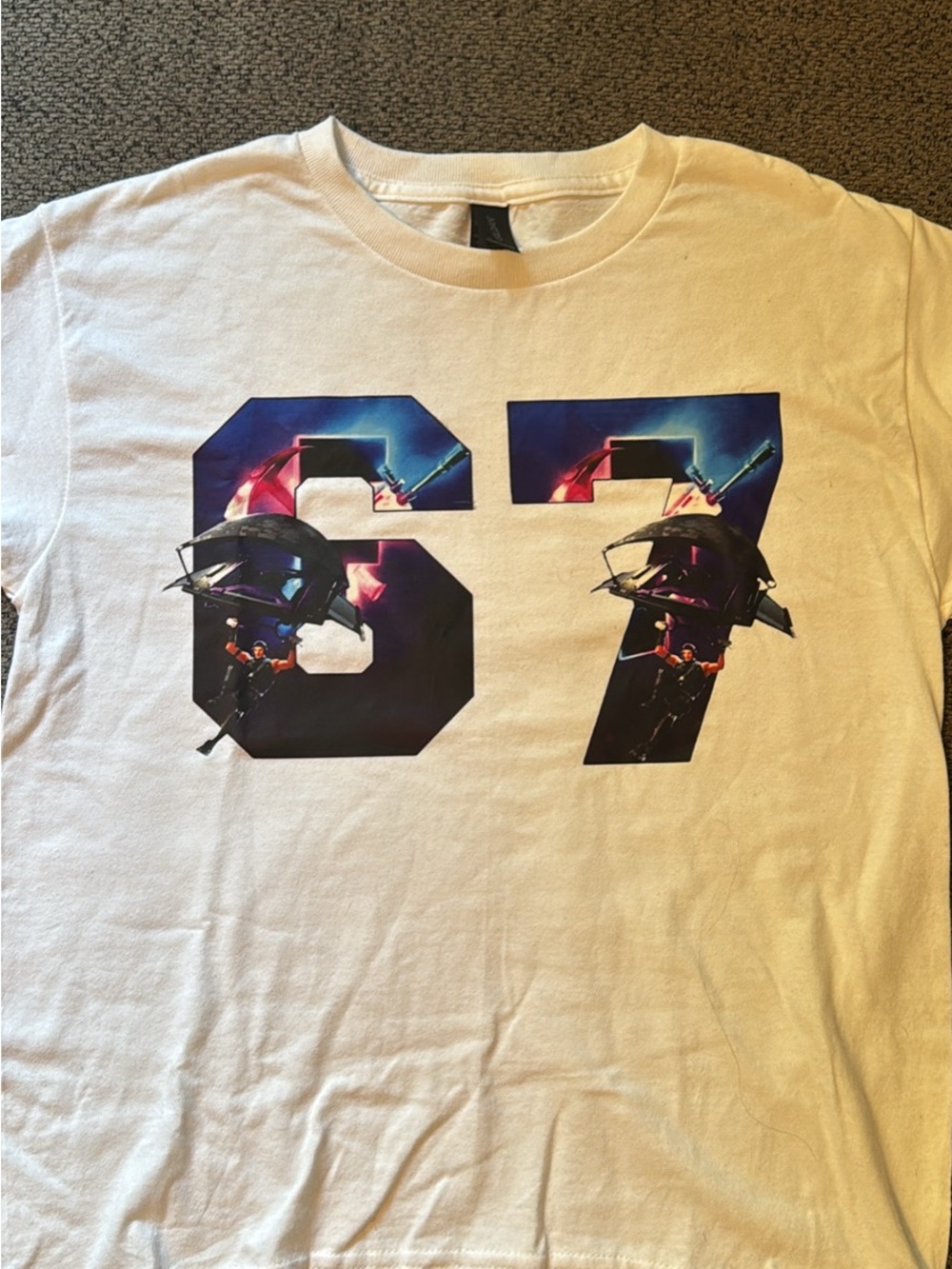 Kids White Short Sleeve Tee with '67' Graphic